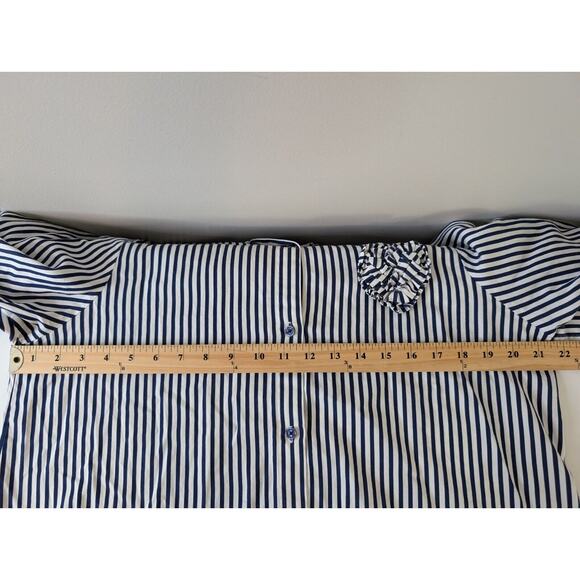 Kate Spade Button Up Pajama Shirt Size M Blue White Striped Heart Ruffle - Picture 8 of 10